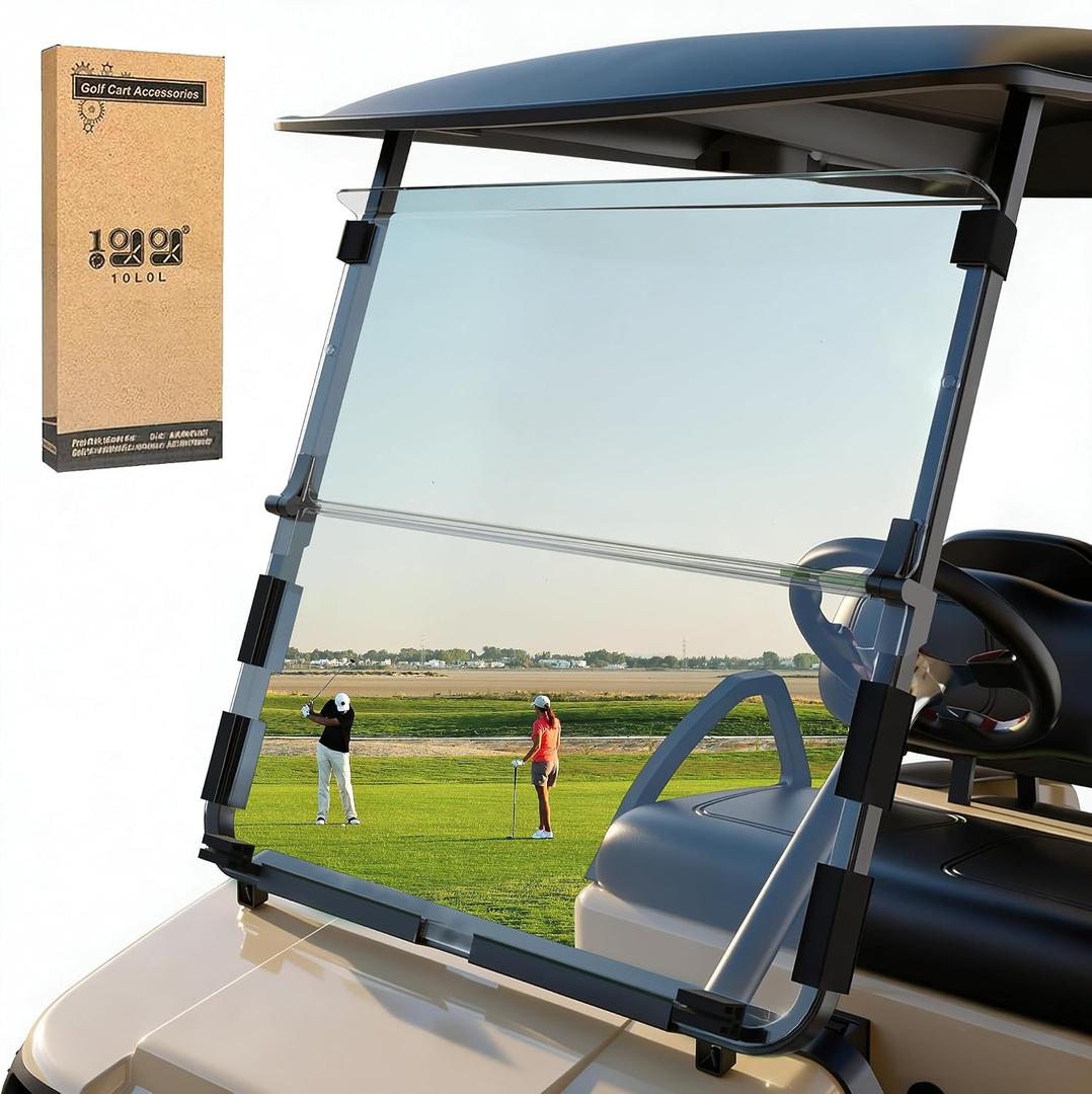 10L0L Golf Cart Windshield for Club Car DS 1982-2000 0.2 Inch(5MM) Thick DOT Approved Windproof Windshield - Fold Down, Impact Resistant Clear