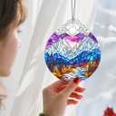 3 x Stained Glass Ornament, Christmas Ornament, Hanging Ornaments for Home Decor & Christmas Tree Ornaments  Exquisite Holiday Decor, Xmas Gifts & Holiday Present - Mountain Landscape (Night Court a)