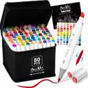 Alcohol Brush Tip Markers, 80 Colors Dual Tip Art Marker Set with Carrying Case, Perfect for Coloring Illustration, Adult Book Drawing, Sketching, Painting