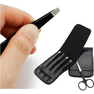 Eyebrow Trimmer Set Stainless Steel with Precision Scissors and Multi-Tip Tweezers for Facial Hair Grooming