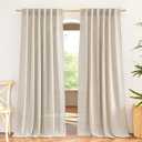 NICETOWN Natural Linen Beige Curtains for Bedroom, Rod Pocket & Back Tab Flax Linen Burlap Semi Sheer with Light Filtering Privacy Window Treatments for Living Room, W52 x L95, 2 Pieces