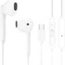 USB C Headphones for iPhone 17 16 15, Wired Headphones USBC for iPad Pro Air Mini, iPad 10th, MacBook, Type C Earbuds for Samsung, Google Pxiel, Earphones for Lenovo, Dell, Microphone, Volume Control (White)