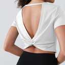Open Back Workout Tops for Women Crop Yoga Shirts Lightweight Twist Back Athletic Running Gym Tops (White)