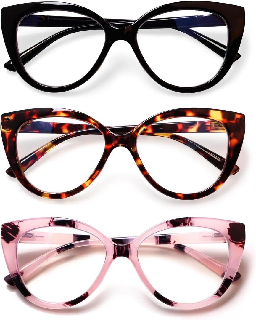 JOSCHOO Reading Glasses for Women 3 Pack Blue Light Blocking Fashion Readers with Spring Hinge Computer Eyeglasses