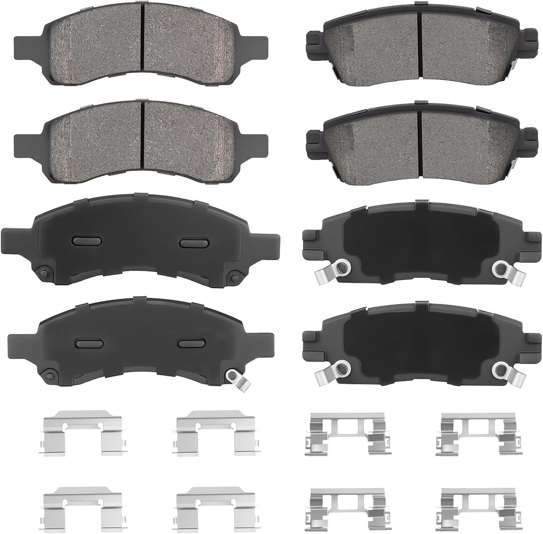ILONPA Front Rear Semi-metal Disc Brake Pads Set for Buick Enclave 08-17, Rainier 06-07, for GMC Acadia 07-16, Envoy 06-09, for Traverse 09-17, for Saturn Outlook 07-10, 8PCS(With Hardware)