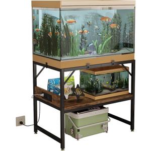 Modern 15 Long Gallon Fish Tank Stand for Home Office, 2-Tier Aquarium Stand with Shelf for Storage, Fish Tank Table 24" x 12" x 21", Ideal for Breeder Tanks, and Reptile Terrariums, Rustic Brown
