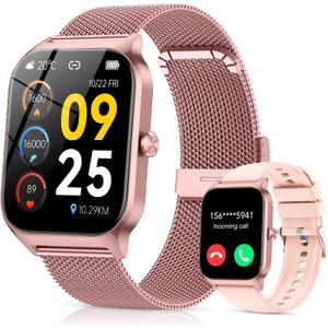 Smart Watches for Women Android & iPhone (2 Bands), 1.85" HD Smartwatch with Calls/Messages/Notifications, Heart Rate/SpO2/Sleep Monitor,120+ Sports Modes Waterproof Fitness Tracker Watch, Pink