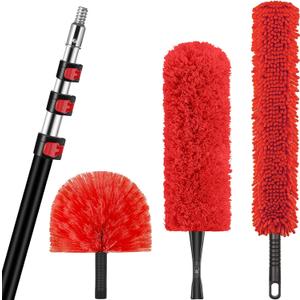 30 Foot High Reach Dusting Kit with 6-24 Foot Extension Pole // High Ceiling and Cobweb Duster with Telescopic Pole // Microfiber and Outdoor & Indoor Extendable Duster Cleaning Kit