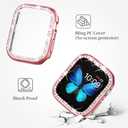 SUPOIX Compatible with Apple Watch Band 42mm + Case, Women Jewelry Bling Diamond Metal Bands & 2 Pack Protective Cover Cases for iWatch Series 3/2/1(Rose Pink/42mm)
