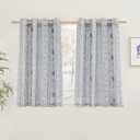NICETOWN Vintage Flax Linen Semitransparent Sheer Bedroom Curtains 45" L, Decorative Bohemian Window Treatment Privacy with Light Through for Nursery/Bathroom, 100" Wide Total 2 Panels, Navy
