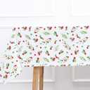 PurpleEssences Christmas Holly Mistletoe Tablecloths - Xmas Tree, Water Resistant 60 x 120 inch Table Cloth Washable Table Cover for Dining Holiday Decor - Red Green and White