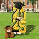 Graduation Yard Signs Class of 2025 Decorations, with Graduation Bear Congrats Grad Yard Sign for High School College Graduation Party Supplies Outdoor Lawn, DIY Name (Black Golden)