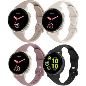 Slim Silicone Watch Bands Compatible with Garmin Vivoactive 6/ Vivoactive 5/Vivoactive 3/Venu Sq/Venu 2 Plus/Forerunner 165/55/245 Music, 20mm Thin Soft Narrow Sport Strap for Women (4 Pack)