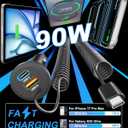 iPhone 17e 17 16 15 Pro Max Car Charger Fast Charging, 3-Port 90W Fast USB C Car Charger Adapter Cigarette Lighter with 4FT Coiled USB C Cable for iPhone 17e/17/17 Pro Max/Air/16/15 Pro/Plus, iPad