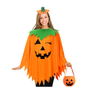 2 PCS Pumpkin Costume for Women, Adults Halloween Costume for Women,Pumpkin Poncho with Headband&Bag