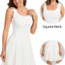 Women’s Square Neck Mini Dress - Sleeveless A Line Short Dress Knit Flared Party Graduation Dresses Summer (White, S)