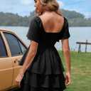 Florboom Women's Sweetheart Neckline Chiffon Dress Boho Smocked Tiered Flutter Sleeve Layered Mini Dresses (S)