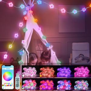 echosari Cherry Blossom Flower String Lights, 33ft 16 Million Color Chaning Fairy Lights Plug in APP & Remote Control DIY Music Sync Flower Light for Bedroom Dorm Wedding Decor (Flower-RGB-Built in Chip)