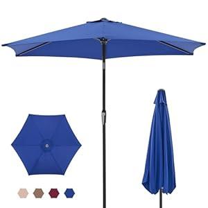 OLIXIS 7.5ft Patio Umbrella with Tilt and Crank Button & 8 Sturdy Ribs Waterproof, Patio Table Umbrella Perfect for Poolside, Terrace, Beach and Outdoor Restaurant, Blue