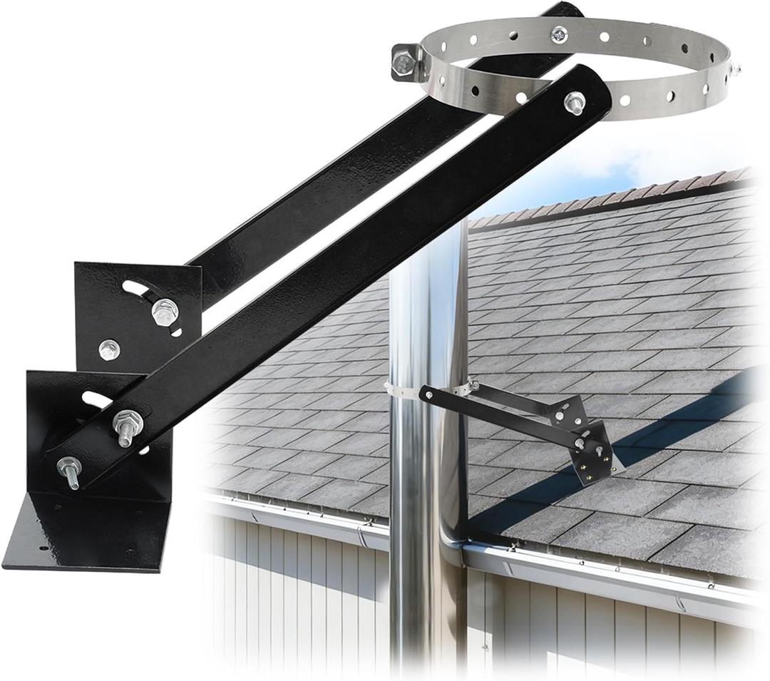 8" Chimney Pipe Support Bracket, Adjustable Fireplace Pipe Wall Bracket, Stainless Steel Stove Pipe Hanger for 8-10 Inch Double Wall Pipes