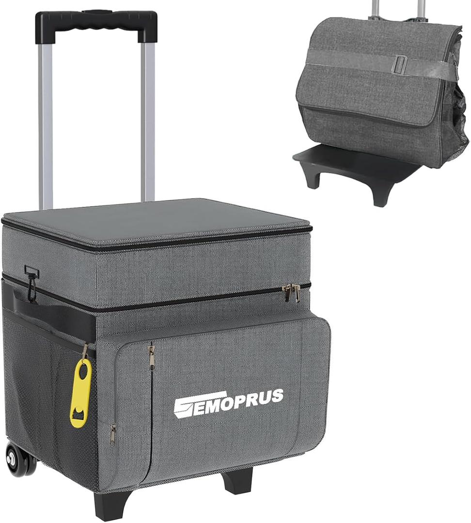 Cooler with Wheels and Handle, 50 Can Rolling Cooler, Portable Collapsible Soft Cooler Bag with Wheels,Leakproof Insulated Wheeled Cooler for Beach, Camping, Patio Travel, Outdoor, Ball Fields (GREY)