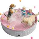 Furrybaby Dog Pool, Foldable Dog Pools for Large Dogs Portable Kiddie Pool Pet Doggie Wading Swimming (Pink 63'') Indoor and Outdoor