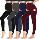 4 Pack Womens Maternity Leggings with Pockets Over The Belly Butt Lift - Soft Workout Pregnancy Yoga Pants, Small