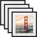 KINLINK 16x16 Picture Frame, Black Square Solid Wood Frames for Pictures 12x12 with Mat or 16x16 without Mat, Wall Display Photo Frames Black 4 Pack