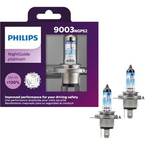 Philips Automotive Lighting 9003 NightGuide Platinum Premium Upgrade Automotive Replacement Headlight Bulb, Fits Select High Beam, Low Beam, and Fog Positions (Pack of 2)