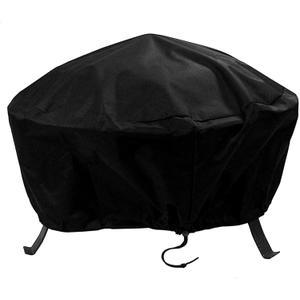 Sunnydaze Round Outdoor Fire Pit Cover - Heavy-Duty 300D Polyester and PVC with Drawstring Closure - Black - 30-Inch (30" x 12")