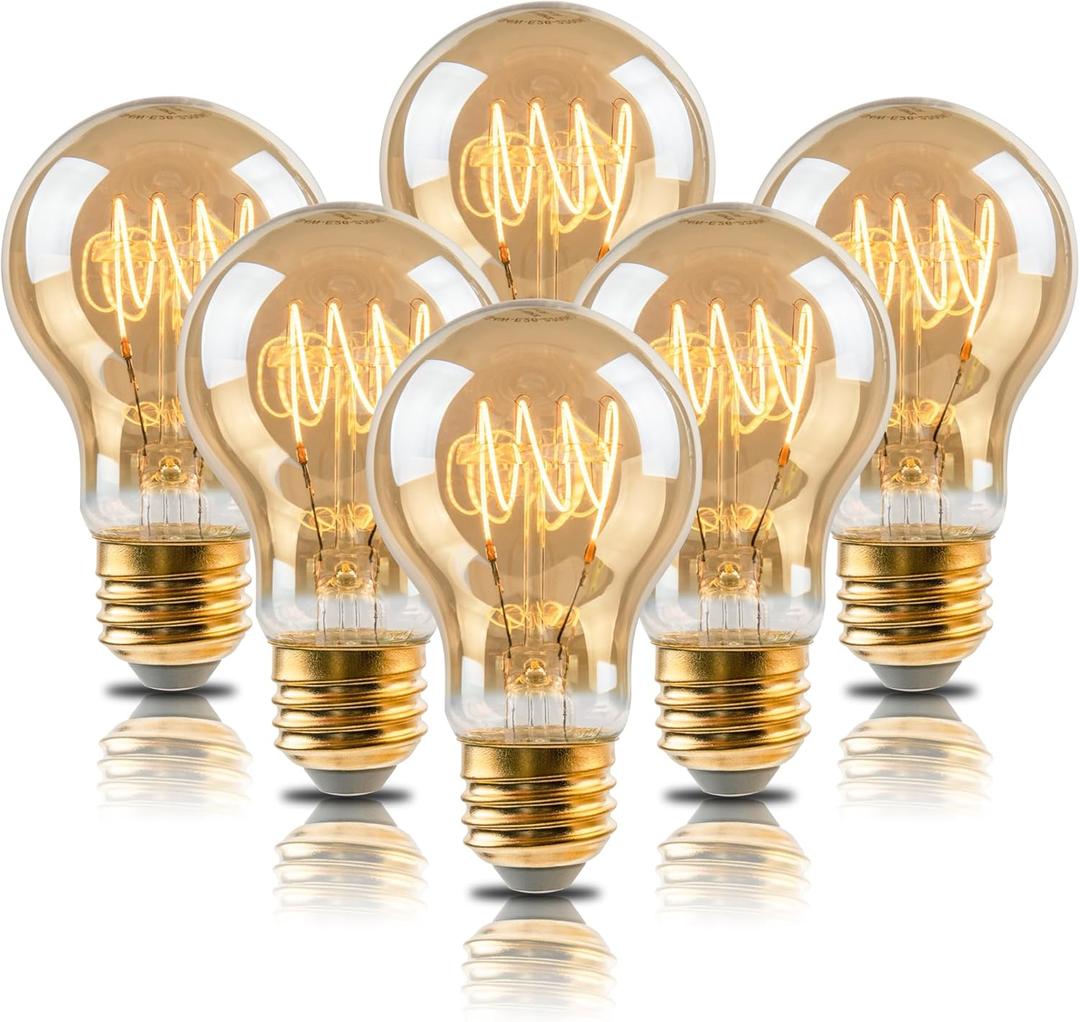 Vintage LED Edison Light Bulbs, A19 4W Dimmable Edison Bulbs, Equivalent 40 Watt Incandescent Bulbs, Warm White 2200K, Amber Old Fashioned LED Bulbs, E26 Base - 6 Pack