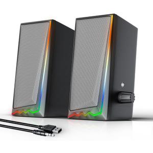 Uakinat Computer Speakers, Desktop Speakers with Various Colorful LED, Gaming Speakers with Volume Control,for PC, AC Adapter Powered and 3.5mm AUX-in Computer Speakers