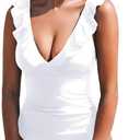 CUPSHE Women's V Neck One Piece Swimsuit Ruffled Lace Up Bathing Suit White, L