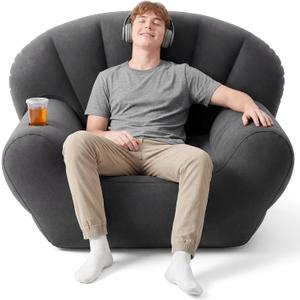 Novabright Inflatable Couch, Flocked Surface Blow up Chair, Folding Portable Flocking Inflatable Air Sofa Lazy Sofa for Living Room Learning Camping Part(Single Size,Dark Gray)