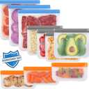 Lerine 10 Pack Dishwasher Safe Reusable Bags, Leakproof Reusable Freezer Bags, BPA Free Food Storage Bags for Marinate Food Travel - 3 Gallon 4 Sandwich 3 Snack (Multicolor)