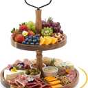 LemonRoad 2 Tiered 360° Rotatable Acacia Charcuterie Boards gift Large Wood Serving Tray Charcuterie cake stand, Perfect for christmas Gatherings, Housewarming party, Celebrations, and Daily Usage