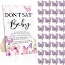 Unittype 51 Pcs Don't Say Baby Shower Game Favors Include Purple Butterfly Theme Baby Shower Sign and 50 Mini Butterfly Clothespins for Boys Girls Gender Reveal Party Supplies