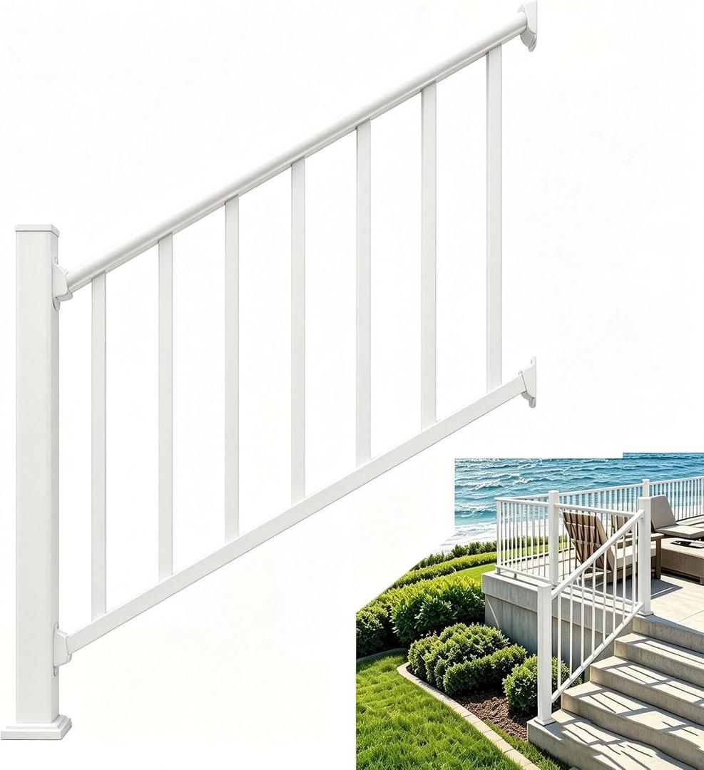 Deck Railing Kit for Deck, Porch, Patio & Balcony(White-Stair, 4FT)