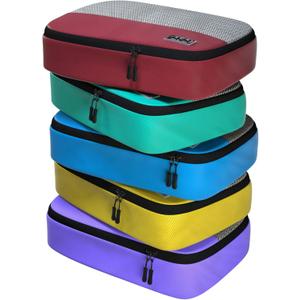 Medium Packing Cubes for Suitcases - 5 Pcs set of Packing Cubes for Travel Carry on Suitcase Organizer Bags - Travel Cubes Organizer Bags for Luggage (Medium 5pc - Red/Yellow/Green/Blue/Purple)