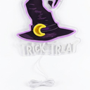 Halloween Neon Sign - "Trick or Treat" Witch Hat LED Neon Light - Purple & Yellow Wall Decor for Home, Party, Bar, and Kids' Room