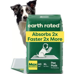 Earth Rated Puppy Pads, Max Absorbency Pee Pads for Dogs, Absorbs 2X Faster & 2X More, Leak Prevention, Potty Training, Fragrance-Free, Unscented, XL, 28 x 34, 40 Count