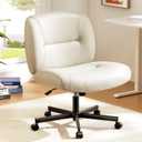 Marsail Criss Cross Chair with Wheels, Wide Mid-Back Comfy Armless Office Chair, Scratch-Resistant PVC Leather Cross Legged Desk Chair, Height Adjustable Vanity Computer Desk for Home Office (Beige)
