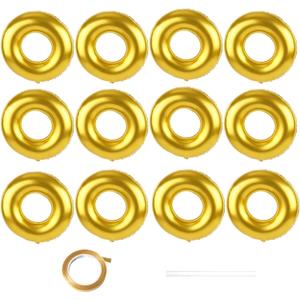 12pcs Gold Ring Birthday Party Balloons, 28in/71cm Large Foil Gold Ring Balloons for Birthday Baby Shower Cartoon Theme Party Carnival Room Decor Supplies