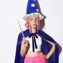 Ramede 4 Pcs Wizard Costume Include Wizard Hat Cloak Beard and Wand for Halloween Party Costume, 47.2"