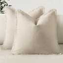 MIULEE Decorative Cream White Throw Pillow Covers 20x20 Inch Set of 2 Soft Cozy Boho Farmhouse Couch Pillow Covers with Tassels Chenille Accent Pillowcases for Spring Sofa Bed Living Room Home Decor