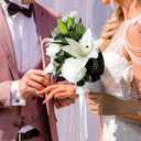 Tigeen Wedding Bouquet with Fan for Bride Bridesmaid, White Artificial Rose Lily Flowers Silk Bouquet Set for Bride Bridesmaid Wedding Engagement Bridal Shower Party