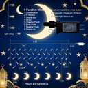 Dazzle Bright Ramadan Curtain String Lights, 138 LED 8.2 FT Warm White Star Moon Window Lights with Timer and 8 Lighting Modes, Waterproof Ramadan Decorations for Bedroom Wall Wedding Outdoor Party
