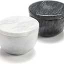 jalz jalz Marble Salt and Pepper Box Set with Spoons and Lid, Salt Cellar Salt Keeper Container, Black and White, Large Capacity 10 Ounce Bowl, 4 inch Diameter, 2.8 inch Height