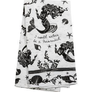 Karma Gifts Black And White Boho Tea Towel,Cotton, Mermaid 18" x 22"