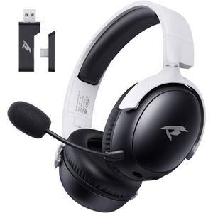 KOFIRE Wireless Gaming Headset, 2.4GHz USB Gaming Headphones with Bluetooth 5.4, 53MM 3D Stereo Sound, 65H Battery, ENC Noise Canceling Mic, 3.5mm Wired, Black-White